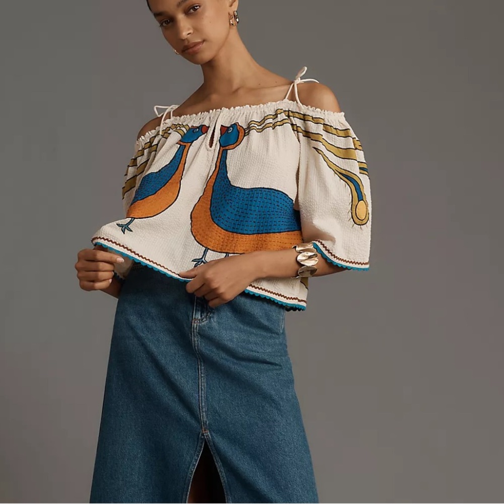 Anthropology STELLA NOVA PEACOCK OFF-THE-SHOULDER BLOUSE